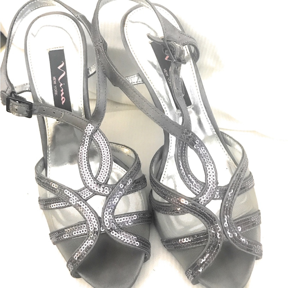 Nina Eilene-YS METAL DUS CRYS Women's Silver Strappy Sandals Size 7M